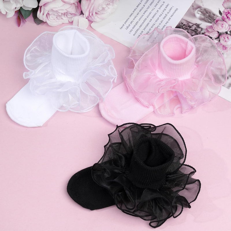 mifengda Girls Ruffle Socks Toddler Ruffle Socks Baby Kids Double Layers Lace Dress Sock Cotton Fluffy Dance Sock - Image 3